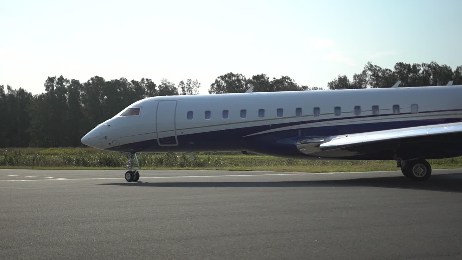 Private jet on the ramp at golden hour